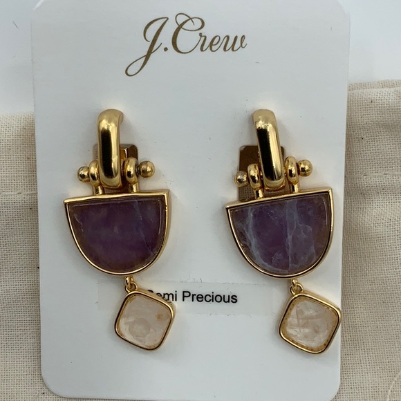 J Crew Goblet Stone Drop earrings Multi color purple quartz - Picture 5 of 5